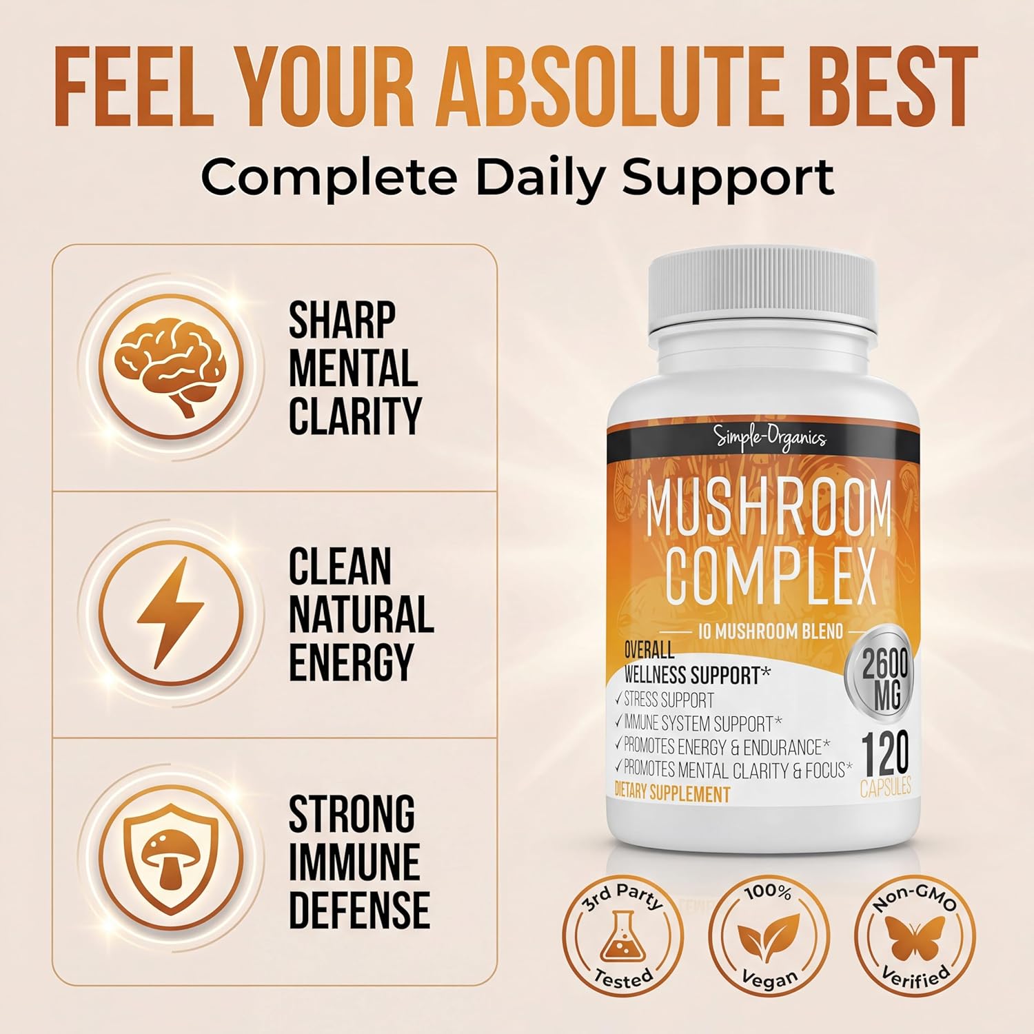 10 Mushroom Brain Supplement for Memory and Focus 2600mg | Energy and Immune Support | Cordyceps, Reishi, Lion’s Mane, Chaga, Turkey Tail, Maitake, Shiitake, Enoki, Agaricus, & Oyster - Image 2