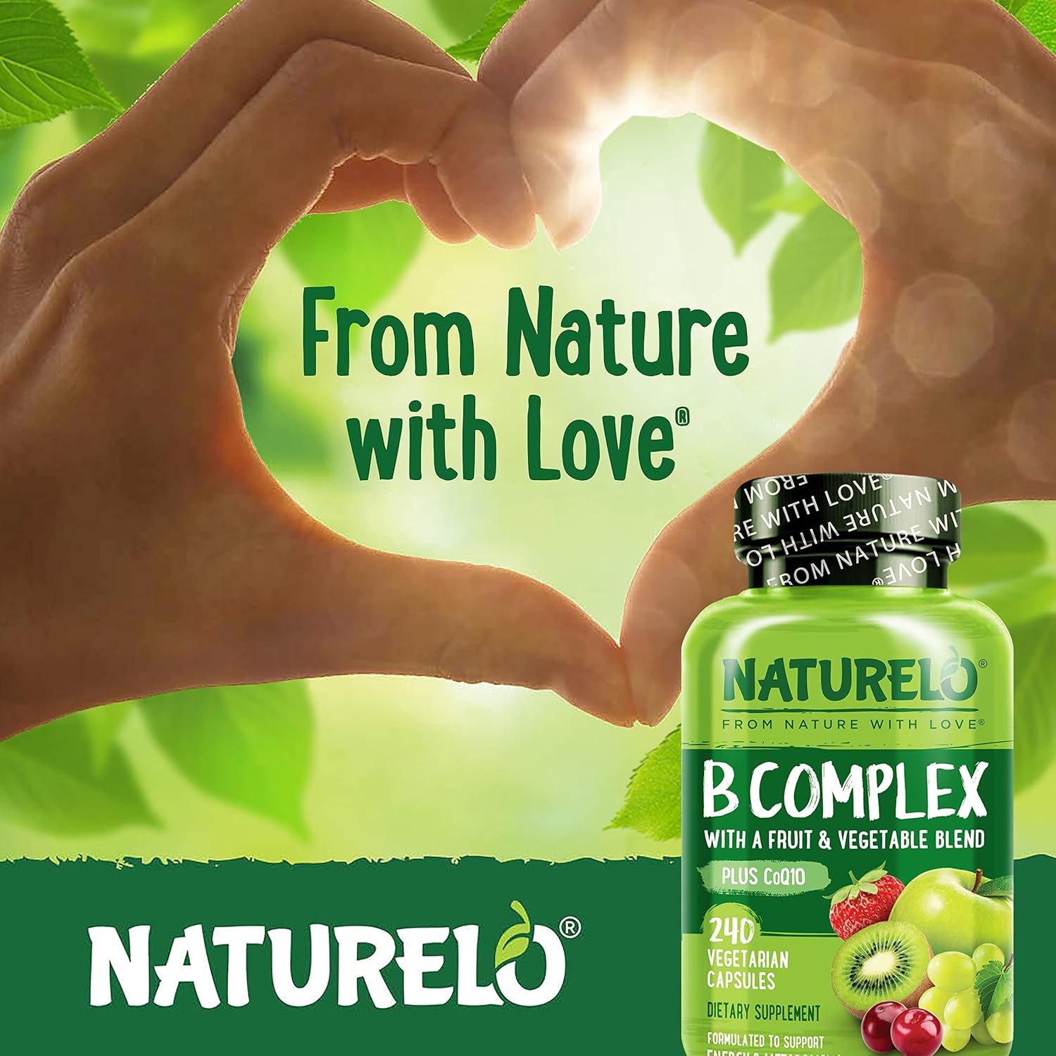 NATURELO Vitamin B Complex, 240 Capsules, Vegan, CoQ10, Methyl Folate, Biotin, Fruit & Veg Blend, Supports Energy and Healthy Stress Response, Super B Complex Vitamins for Women and Men - Image 7