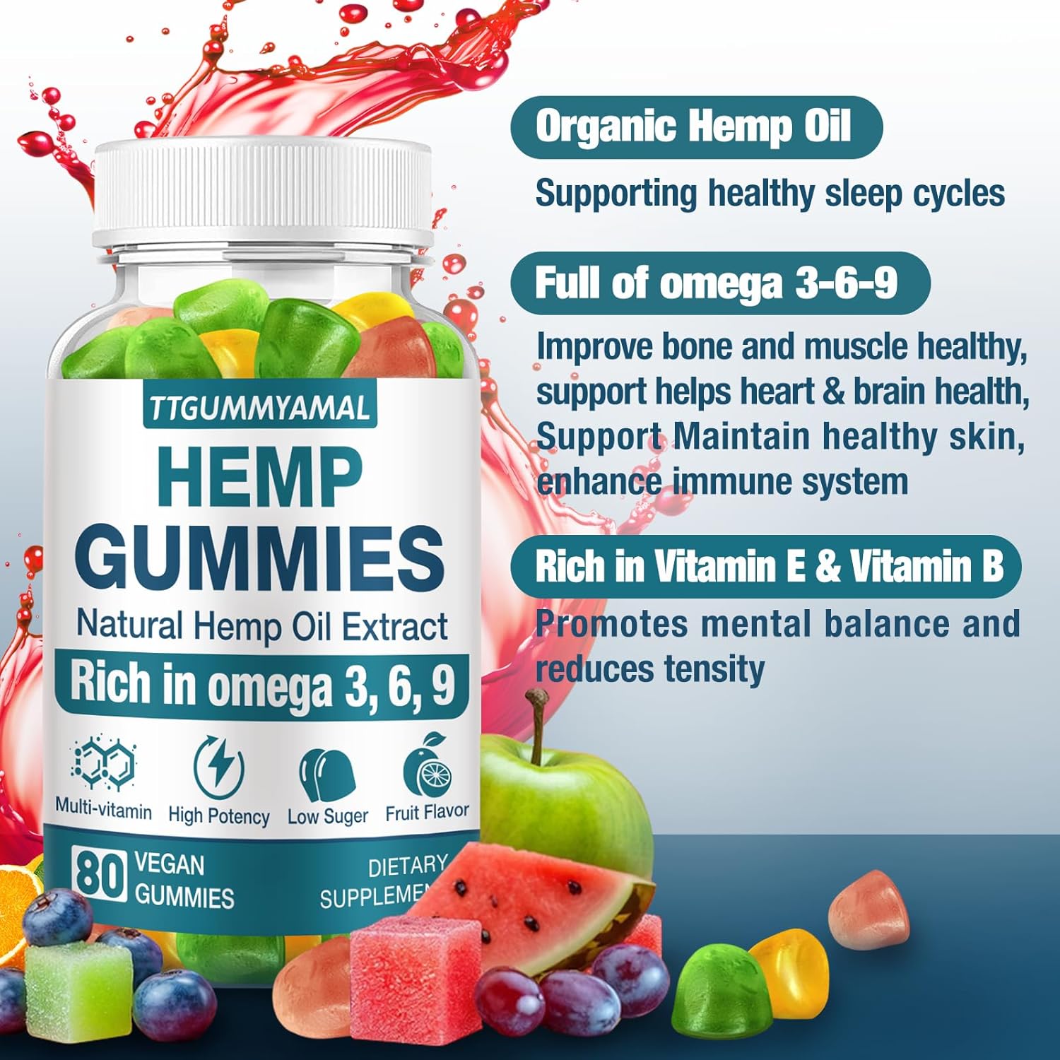 Hemp Gummies for Sleep Pain Stress Anxiety - High Potency Extra Strength Hemp Oil Extract - Organic Vegan Edible Hеmp Gummy for Adult (1 Pack) - Image 2