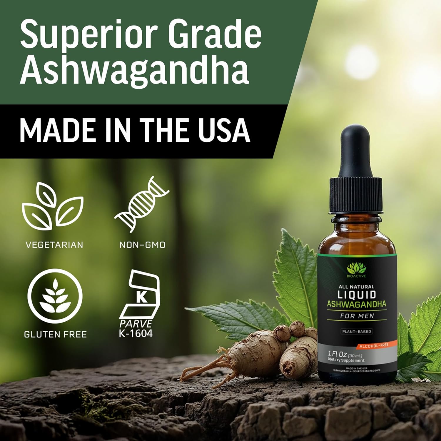 BIOACTIVE Liquid Ashwagandha Supplement Drops - Testosterone Booster For Men* - Adaptogen for Stress Support, Men’s Wellness - Organic, Vegetarian, Gluten Free, Non-GMO, 59 Servings (1 Oz, Unflavored) - Image 4