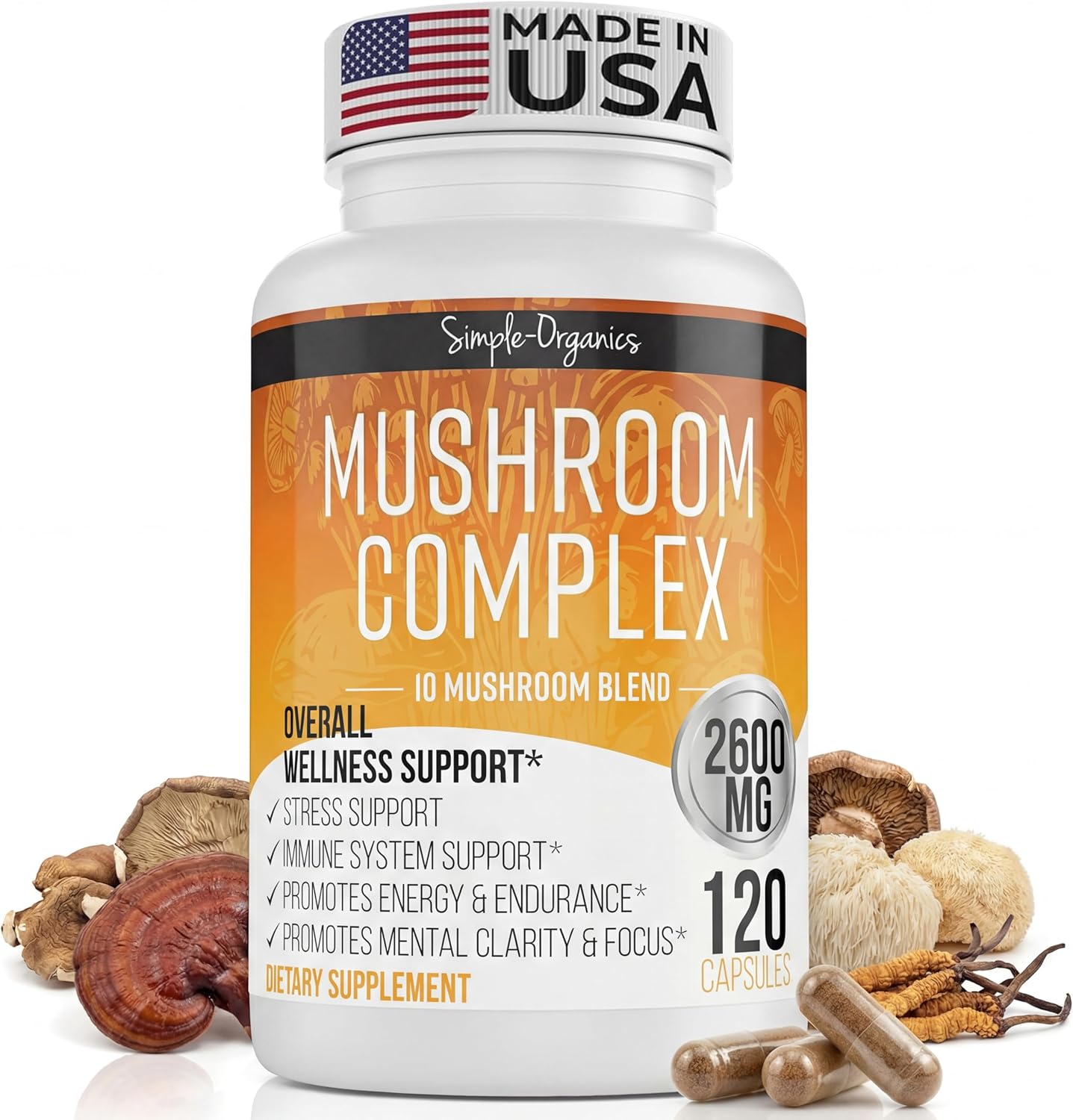 10 Mushroom Brain Supplement for Memory and Focus 2600mg | Energy and Immune Support | Cordyceps, Reishi, Lion’s Mane, Chaga, Turkey Tail, Maitake, Shiitake, Enoki, Agaricus, & Oyster