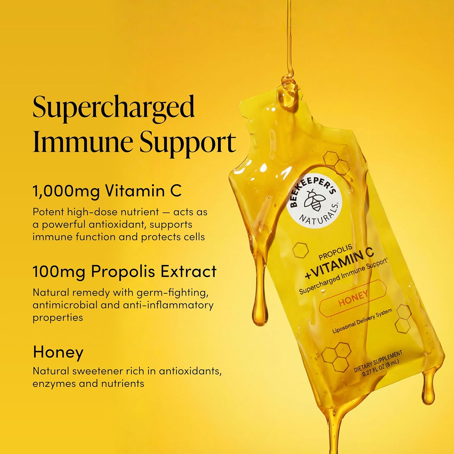 Propolis Liposomal Vitamin C by Beekeeper's Naturals, 1000mg Vitamin C, Propolis & Organic Honey, Supercharged Immune Support & Increased Bioavailibity for Max Absorption, 12 Ct - Image 5