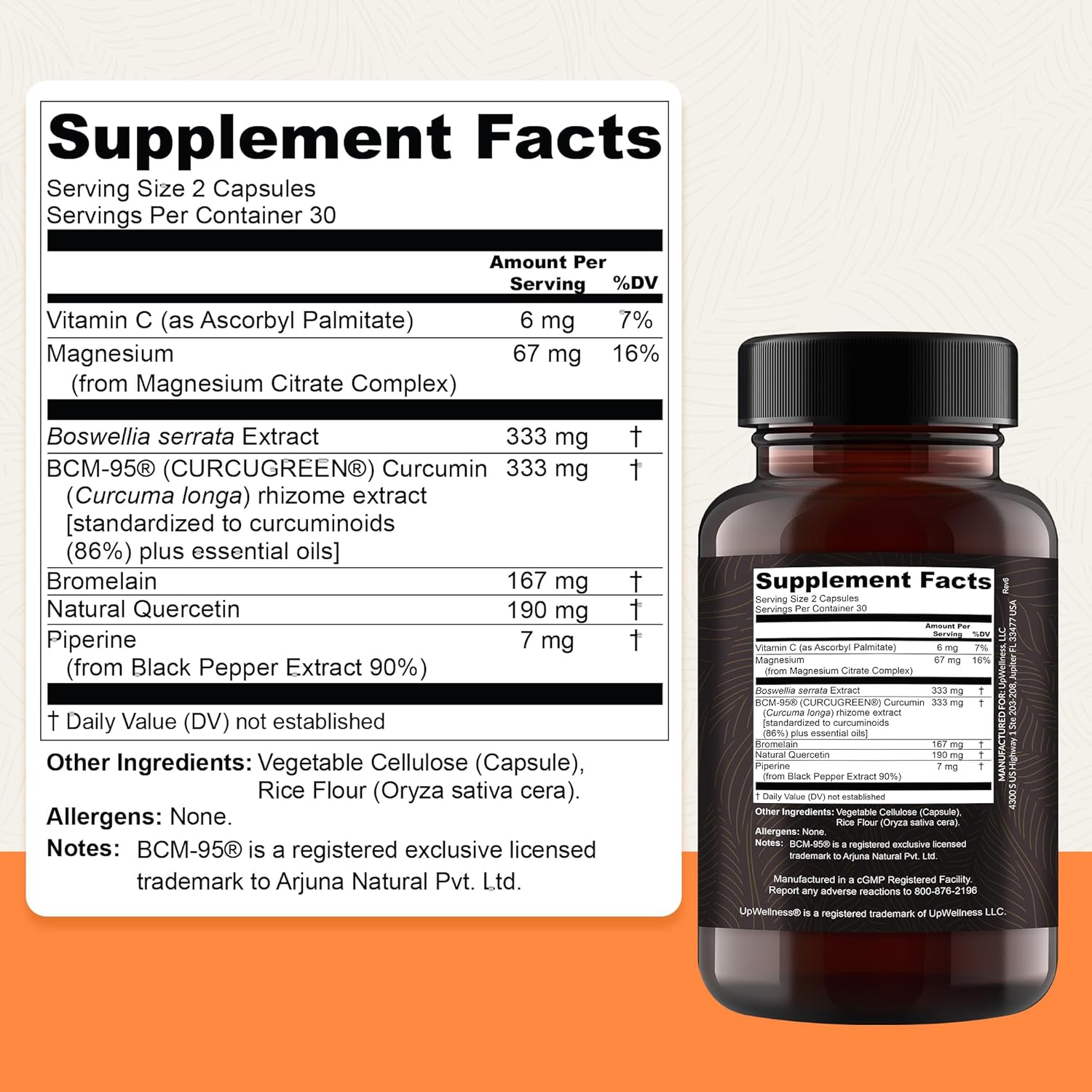 UpWellness Golden Revive + Joint Support Supplement Featuring Turmeric with Black Pepper, Quercetin, and Magnesium- Turmeric Boswellia Supplement - 6 Active Ingredients for Joint Care - 60 Capsules - Image 2