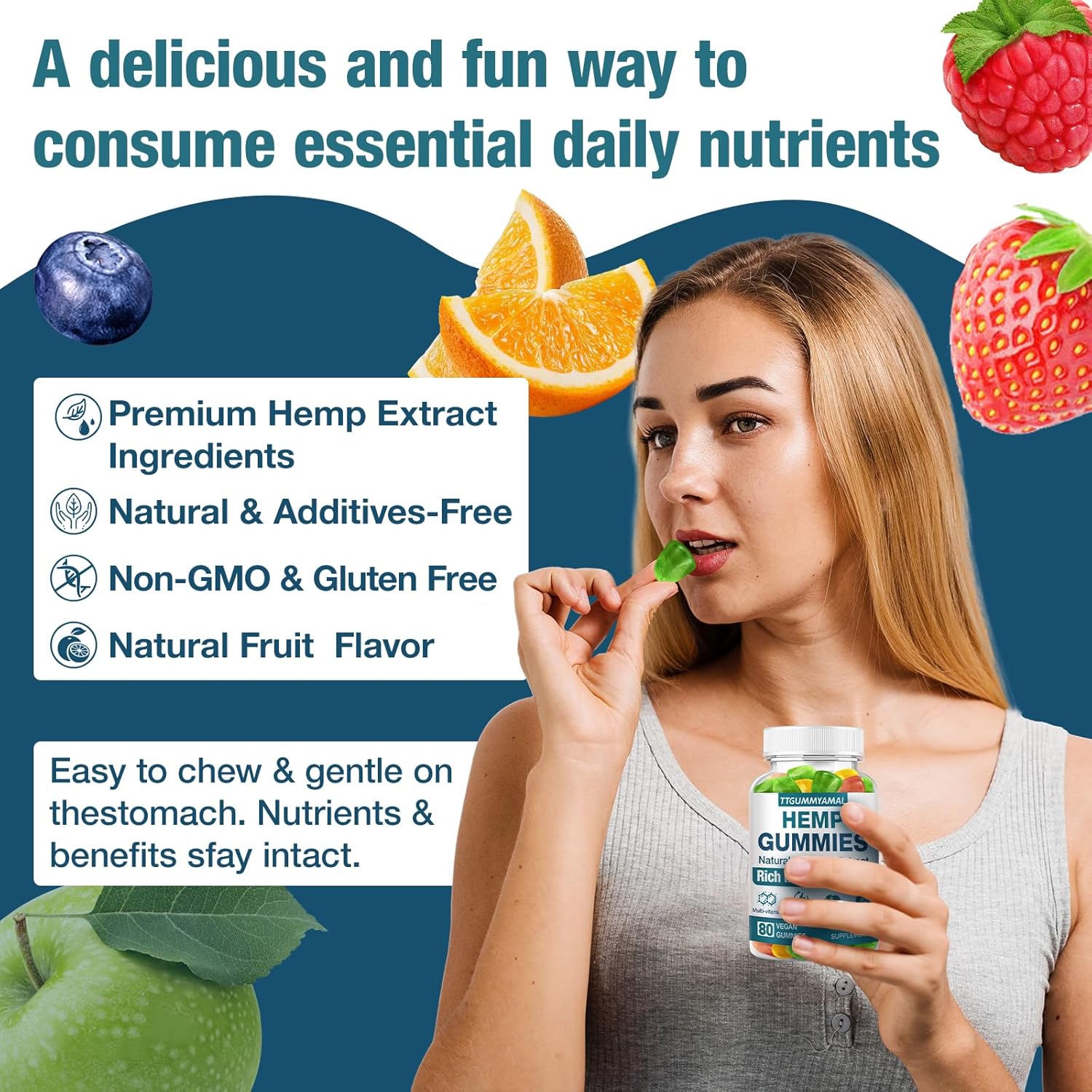 Hemp Gummies for Sleep Pain Stress Anxiety - High Potency Extra Strength Hemp Oil Extract - Organic Vegan Edible Hеmp Gummy for Adult (1 Pack) - Image 3