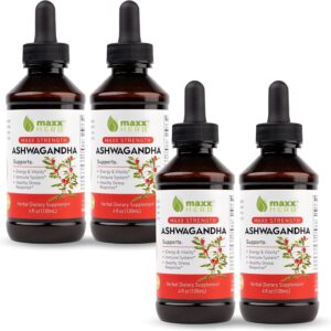 Maxx Herb Ashwagandha Extract – Max Strength Liquid Tincture Absorbs Better Than Capsules or Powder - for Stamina, Memory, and Immune Support – 4 Bottles, 4 Oz Each (240 Servings)
