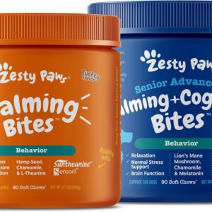 Zesty Paws Calming Soft Chews for Dogs - Melatonin, Ashwagandha + Senior Advanced Calming & Cognition Soft Chews for Dogs
