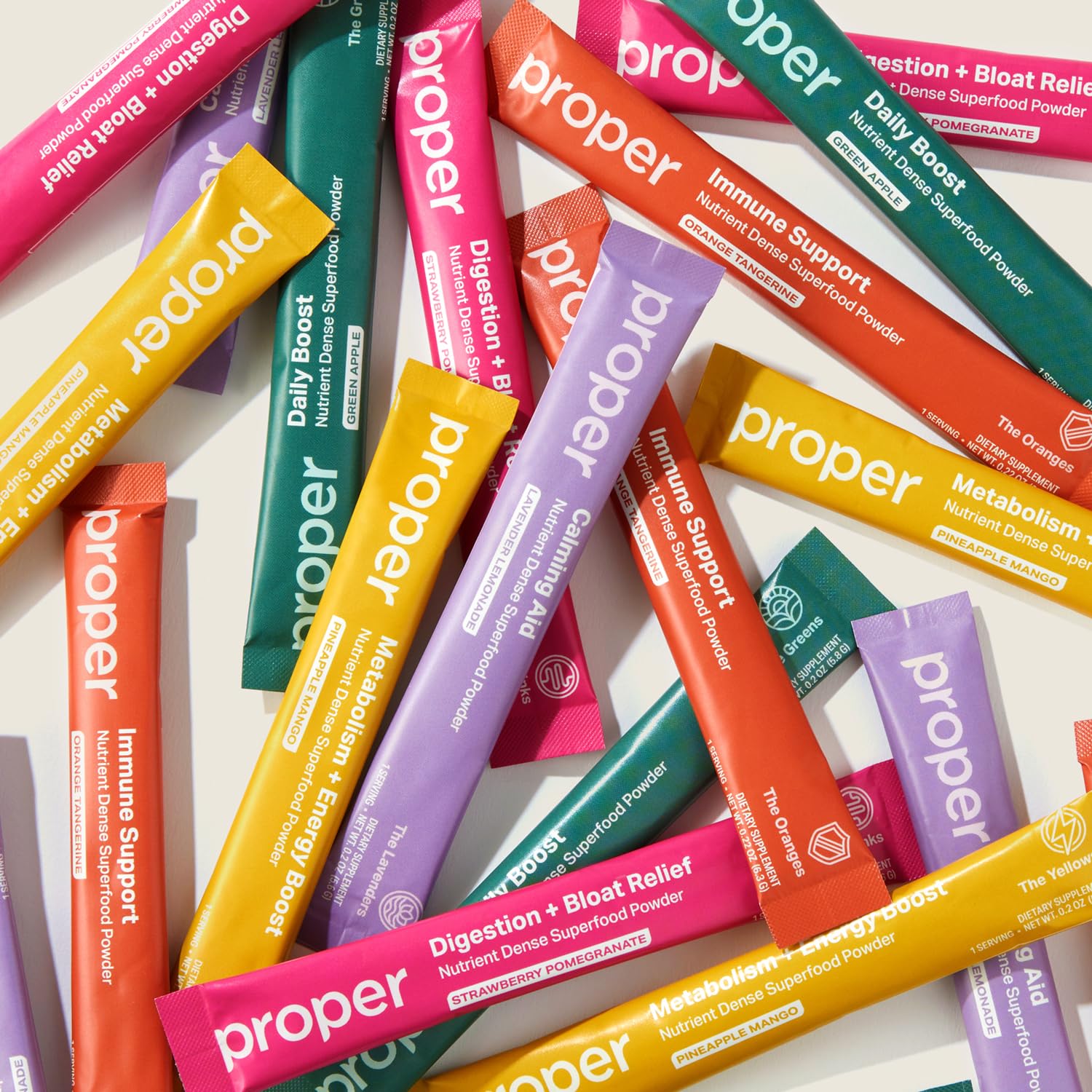 Proper The Essentials Super Foods Powder 5-Stick Variety Pack - Super Greens, Gut Health, Metabolism & Energy, Calm Magnesium Powder & Immune Support Supplement Packs - Image 4
