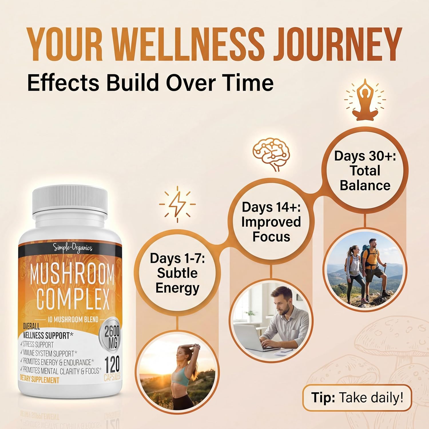10 Mushroom Brain Supplement for Memory and Focus 2600mg | Energy and Immune Support | Cordyceps, Reishi, Lion’s Mane, Chaga, Turkey Tail, Maitake, Shiitake, Enoki, Agaricus, & Oyster - Image 6
