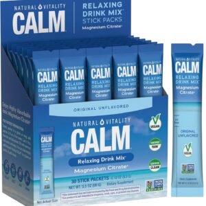 Natural Vitality Calm Magnesium Stick Packets | Relaxing Drink Mix Powder | On-The-Go Pouches | Gluten & Sugar-Free | 255mg Per Serving | 30 Count