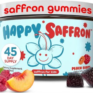 Samara 888 Saffron for Kids | Saffron Gummies for Kids Supports Happy Mood & Temper Control, w/Lavender, Chamomile, Passionflower & Electrolytes, Vegan, Melatonin-Free, 45 Peach Berry Gummies