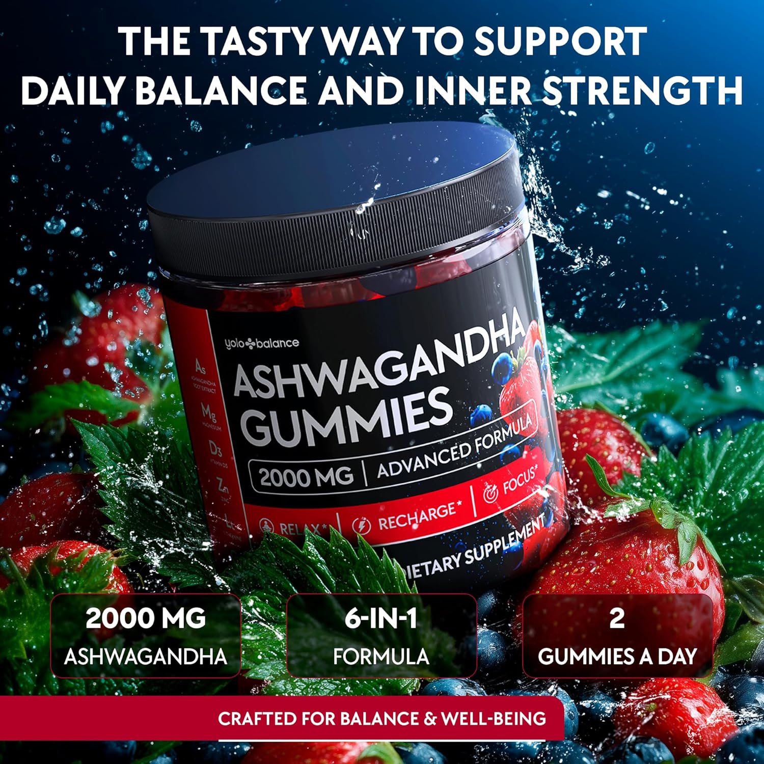 Ashwagandha Gummies – 120 Count - 2000 MG Ashwagandha Supplements with L-Theanine, GABA, Magnesium, Zinc & Vitamin D3 – Sugar-Free, Vegan, Non-GMO–Natural Support for Balance - Image 2