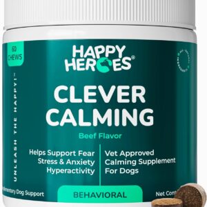 Clever Calming Chews for Dogs, 100% Natural Dog Supplement, For Anxiety Relief, Helps Stress, Fear, Hyperactivity, Reactivity, Beef Flavor Calming Dog Treats, Made in USA, 60 Soft Chews