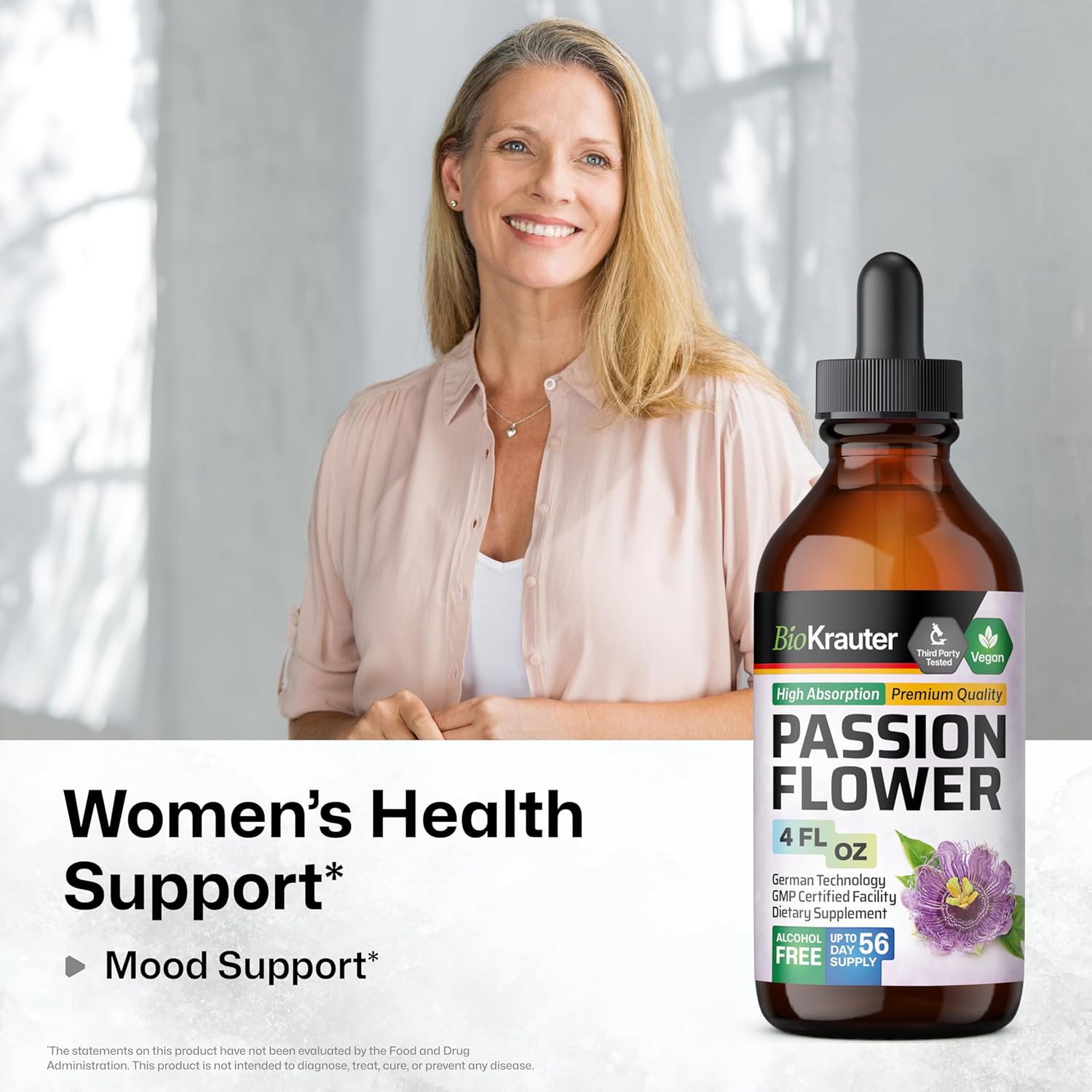 BIO KRAUTER® Passion Flower for Stress Relief - Calm & Mood Support - Pure Vegan Liquid Drops Passion Flower Extract 670 mg/Serving 4 Fl.Oz 56-Day Supply - Alcohol & Sugar Free - Natural Calm Drops - Image 2