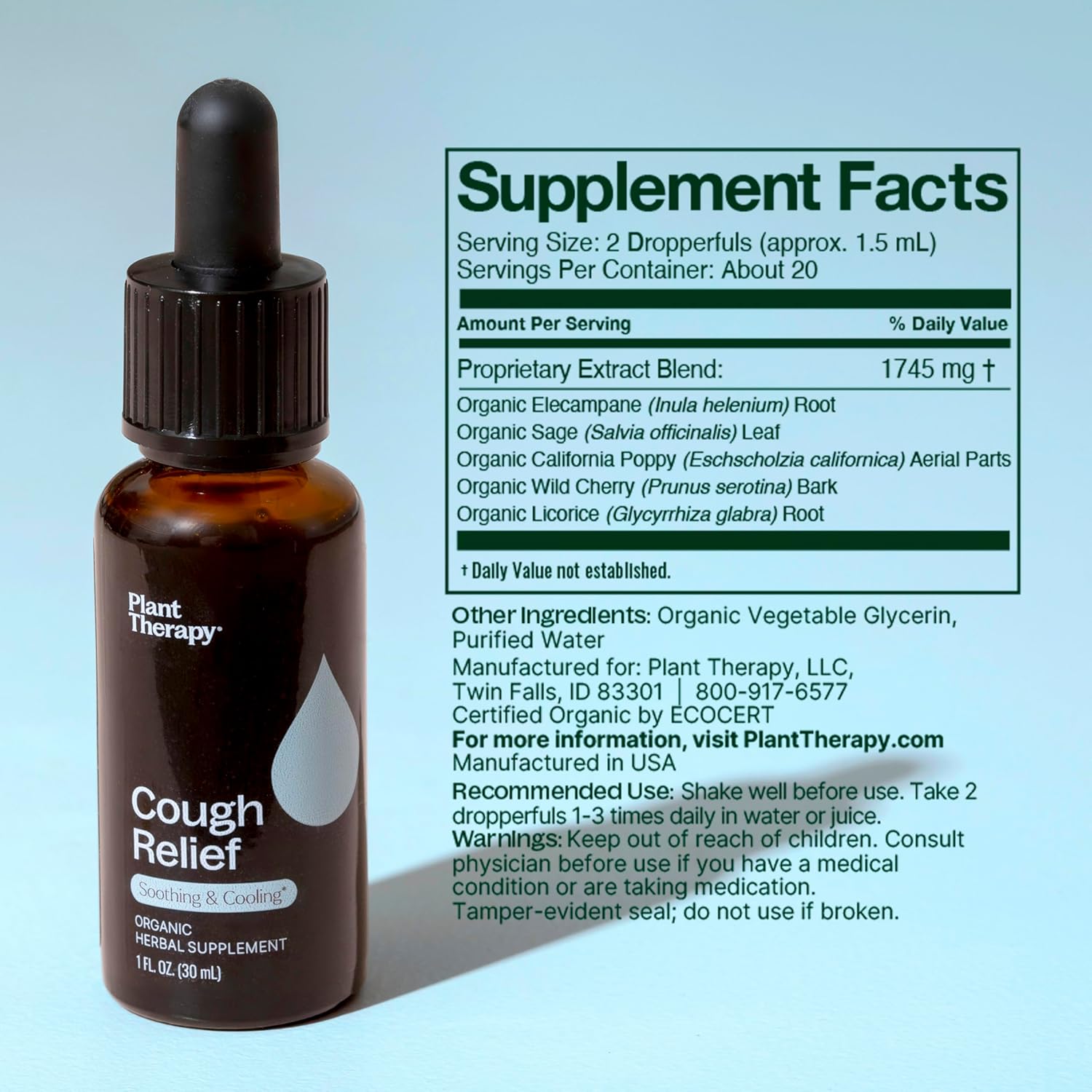 Plant Therapy Organic Cough Relief Tincture 30 mL (1 oz) Naturally Soothes & Cools Irritated Throats, Supports Easier Breathing & Cough Relief, Organic Glycerin-Based Tincture Blend - Image 2