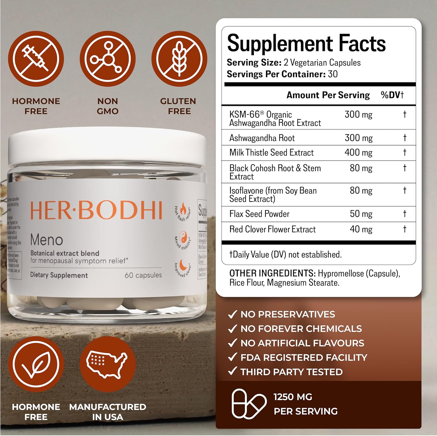 Her Bodhi Meno- Menopause Hormonal Balance for Women, Estrogen Soy Isoflavones Menopause Supplement for Women, Ashwagandha, Black Cohosh Hot Flashes Menopause Relief, Night Sweats Relief 60Caps - Image 7