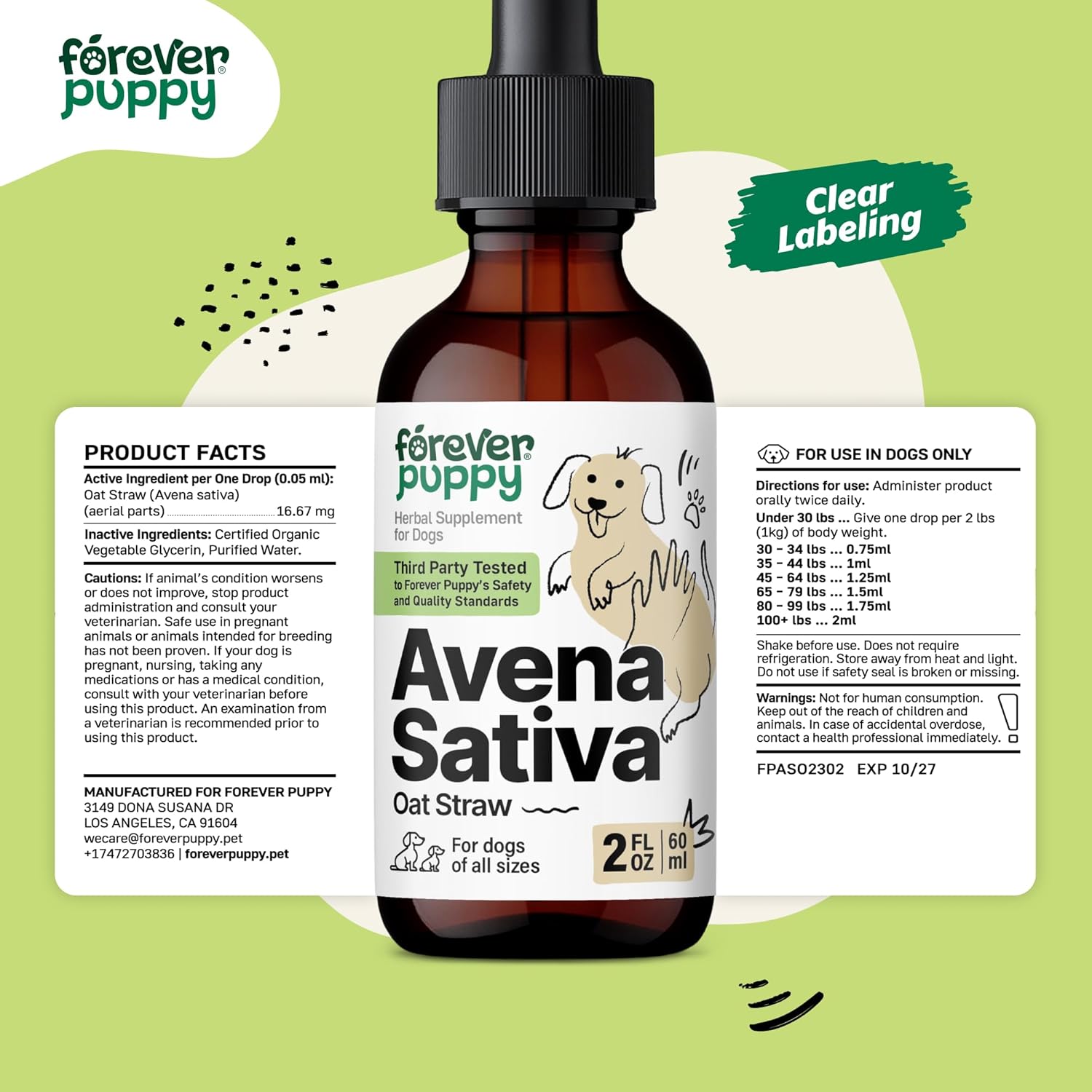 Forever Puppy Dog Calming Drops - Natural Stress & Separation Support - Avena Sativa Oat Extract for Barking, Fireworks & Travel - Brain & Nervous System Wellness - 2 fl oz - Image 8