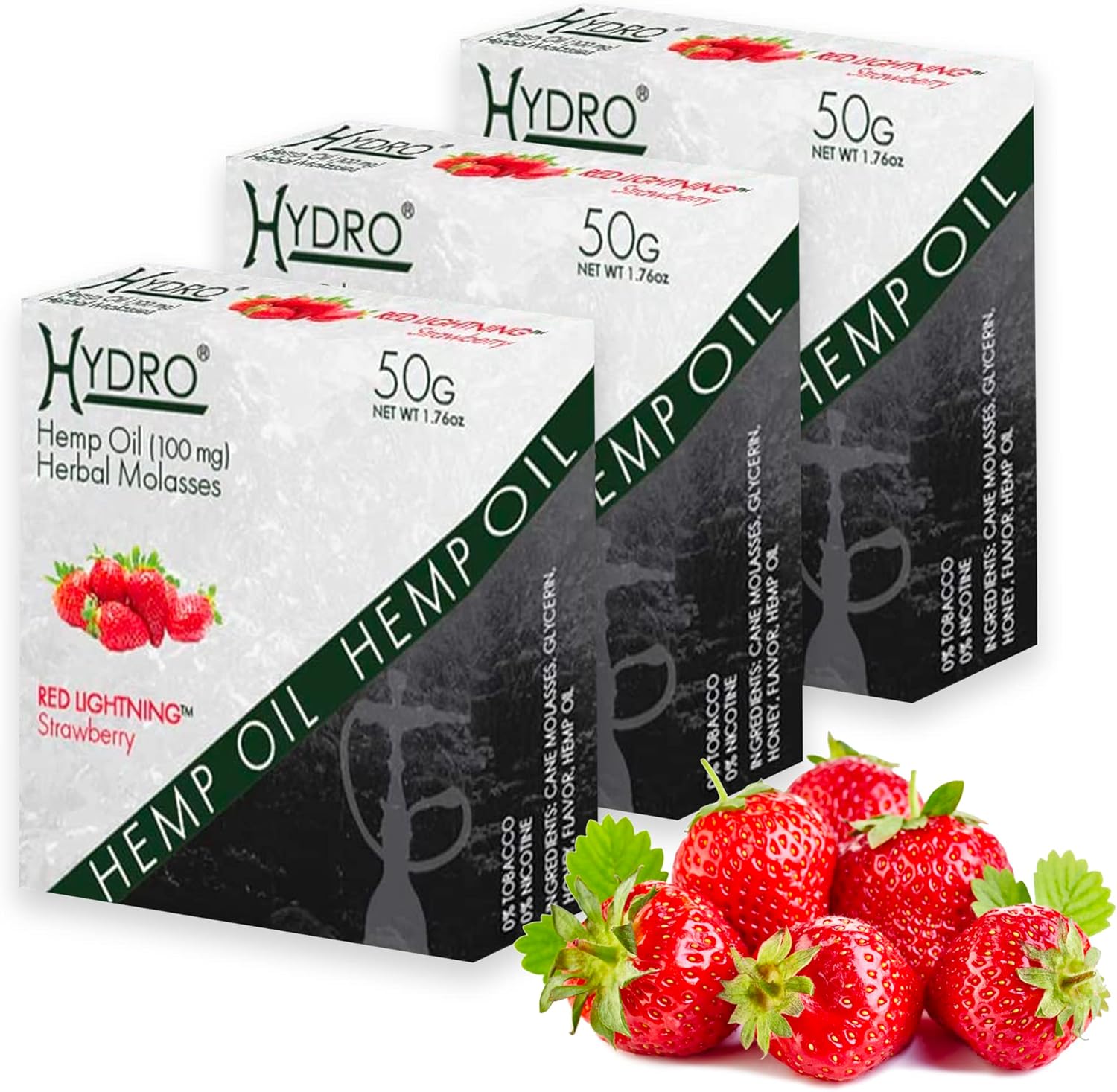 Hydro Hookah Flavor With Hemp Oil Extract, Hookah Shisha Red Lightning Strawberry Flavor, Fruit Hydro Hookah Flavor Set, Nicotine Free Hookah Hemp Oil Flavors, 50-Gram Packs (Pack of 3,150g)