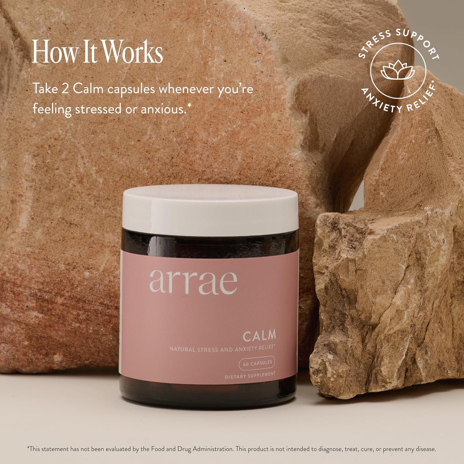 Arrae Calm Cortisol Manager - 60 Stress & Panic Relief Capsules - Mood Support Supplement w/L-Theanine, Inositol, Passionflower, & Magnesium to Help You Feel Zen - Image 2