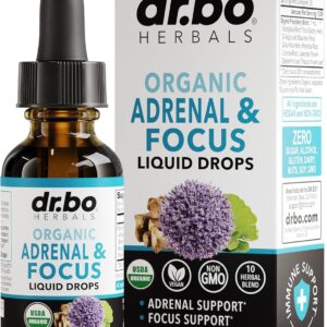 Adrenal Support Supplements Liquid Drops - Organic Adrenal and Focus Supplement, Cortisol Manager Adaptogen Adults, Ginkgo Biloba for Kids Calm - Natural Brain and Memory Fatigue Stress Attention 1oz