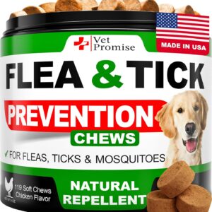 Flea and Tick Prevention for Dogs Chews - Natural Dog Flea and & Tick Control - Advanced Oral Pills Supplement Treatment for All Breeds & Size - Vet Formulated - Soft Chewables - Made in USA