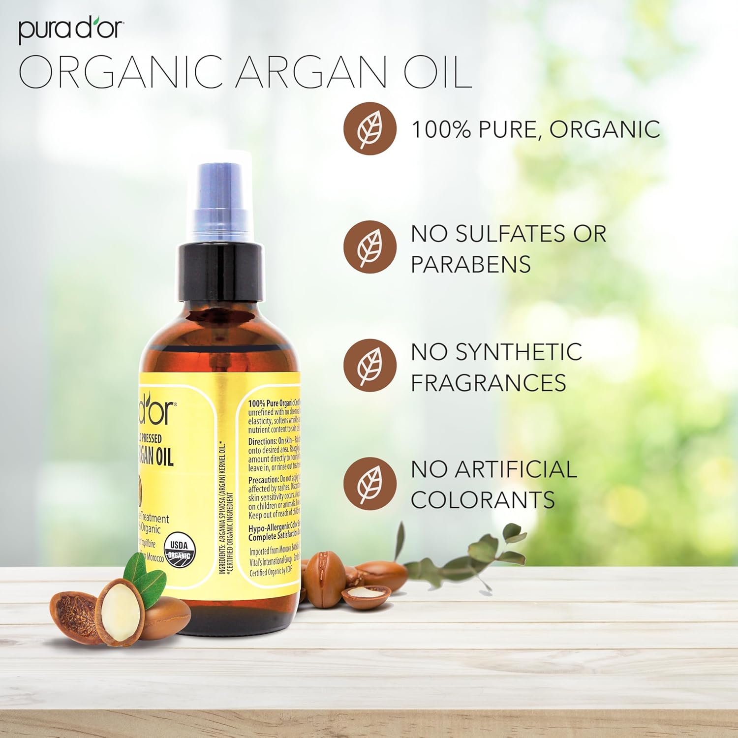 PURA D'OR 4 Oz Organic Moroccan Argan Oil – 100% Pure Cold-Pressed Virgin Grade – Lightweight Moisturizer for Skin, Face, Body & Hair Relaxer – Helps Dry Skin, Scalp Care, Split Ends, Nails & Cuticles - Image 2