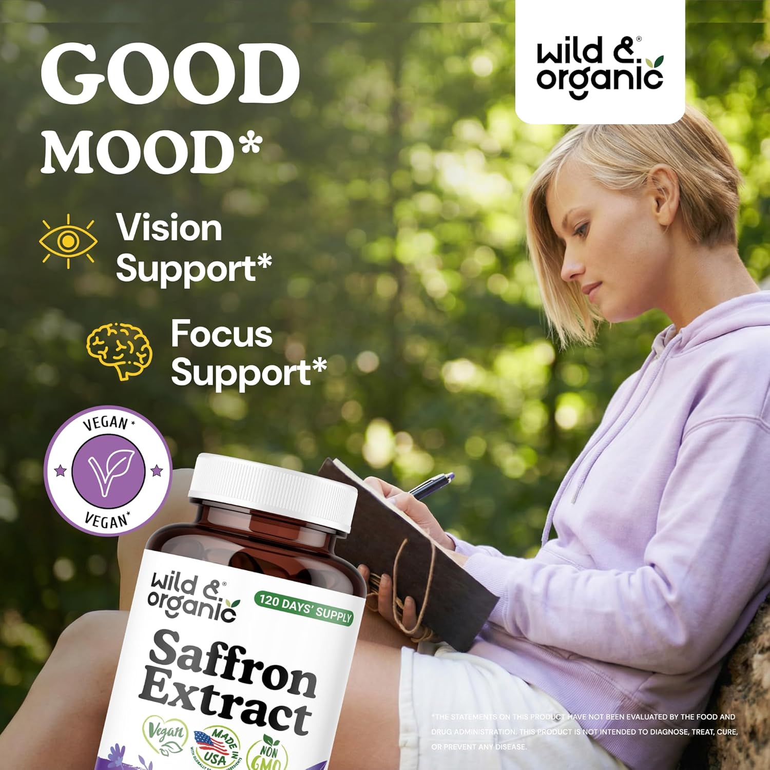 Wild & Organic Saffron Capsules 88.5 mg - Mood, Focus, Eye Support - Natural Saffron Supplements - Crocus Sativus Extract - 120 Days of Supply - Vegan, Non-GMO - 120 Count - Image 2