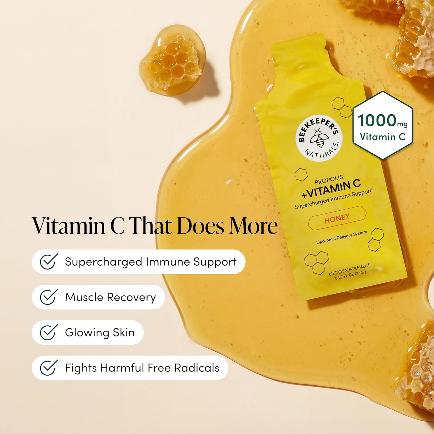 Propolis Liposomal Vitamin C by Beekeeper's Naturals, 1000mg Vitamin C, Propolis & Organic Honey, Supercharged Immune Support & Increased Bioavailibity for Max Absorption, 12 Ct - Image 2