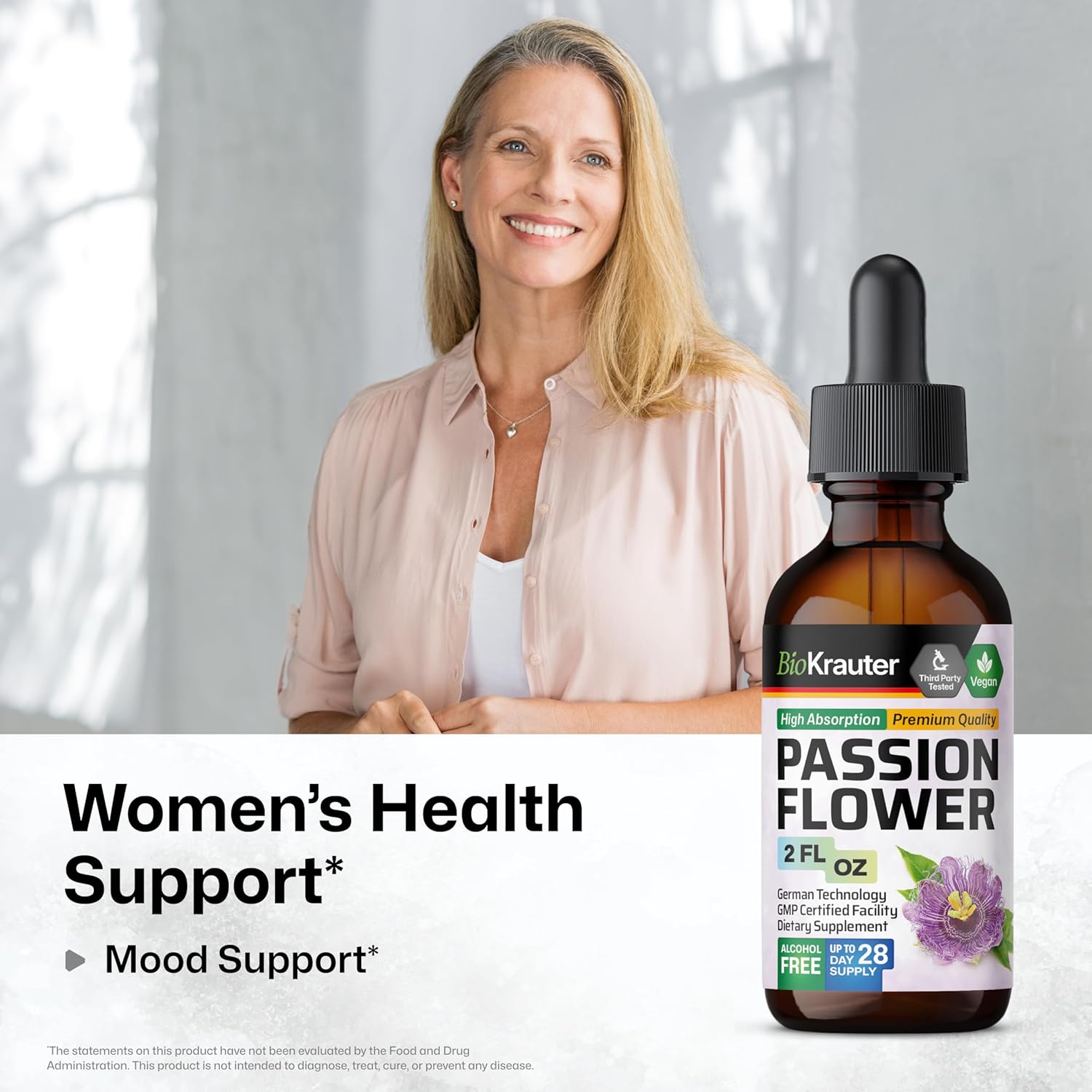 BIO KRAUTER® Passion Flower for Stress Relief - Calm & Mood Support - Pure Vegan Liquid Drops Passion Flower Extract 670 mg/Serving 2 Fl.Oz 28-Day Supply - Alcohol & Sugar Free - Natural Calm Drops - Image 2