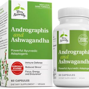 Terry Naturally Andrographis and Ashwagandha - Immune System Support Supplement - Support Energy & Healthy Stress Response - Energy Support Supplement - 60 Capsules (60 Servings)