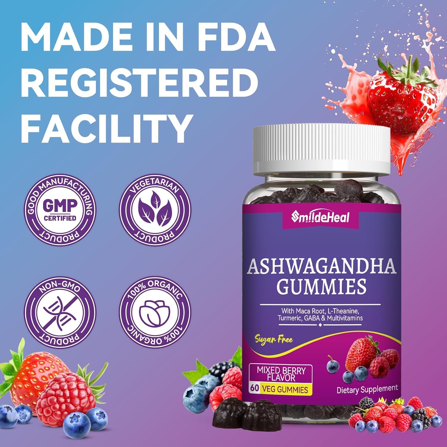 Ashwagandha Gummies 3000mg - Stress Relief, Immune Support & Increased Energy - Ashwagandha Supplements for Women & Men - Natural Mixed Berry Flavor (60 Count) - Image 7