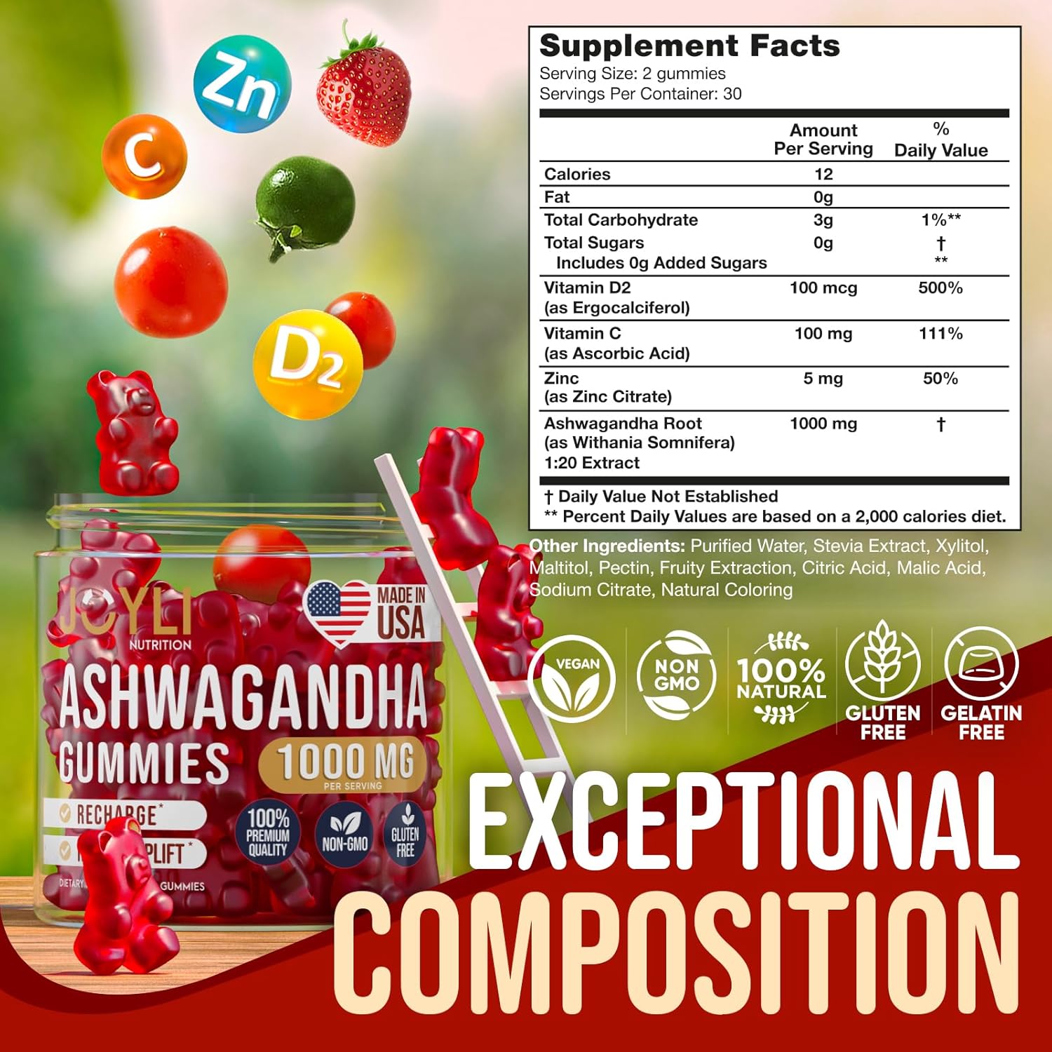 Ashwagandha Gummies for Women & Men - Natural Calm Gummies with Ashwagandha Root Extract Vitamin C Zinc - Ashwagandha Herbal Supplement for Sleep Stress Balance - 60 Vegan Sugar Free Chews - Image 3