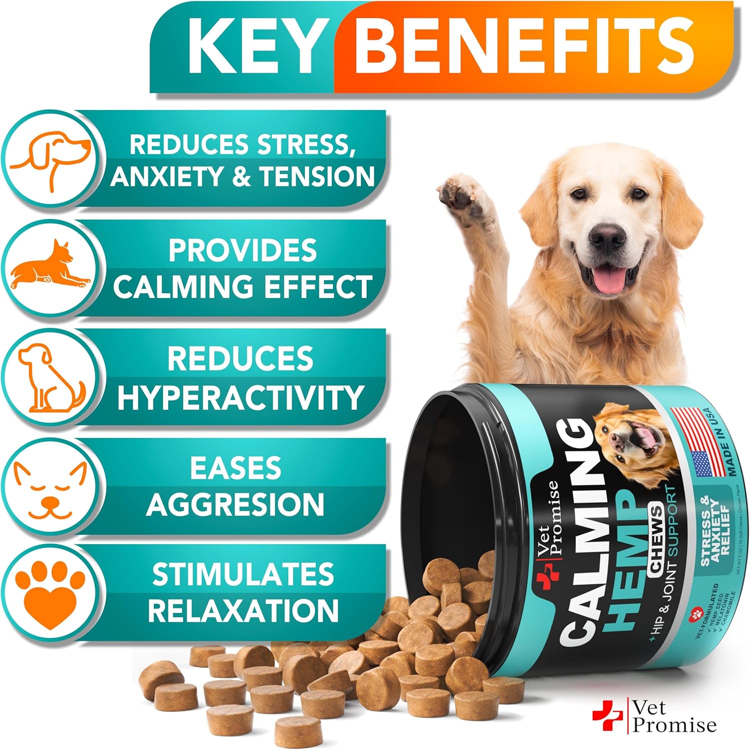 Advanced Calming Chews for Dogs - Hemp Dog Calming Chews - Anxiety Relief with Melatonin - Stress & Separation Anxiety - Sleep Aid + Hip and Joint Supplement Support - Made in USA - 70 Treats - Image 4