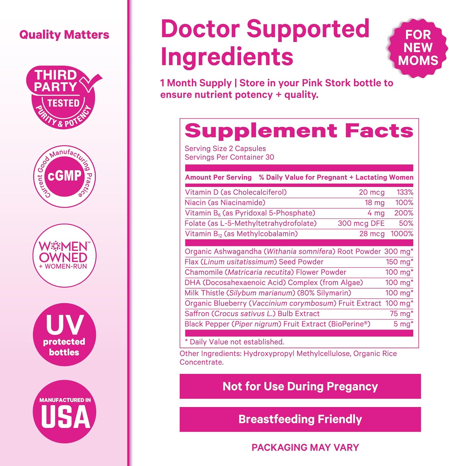Pink Stork Postpartum Mood Support - Postnatal Hormone Balance for Women - Breastfeeding Friendly - Stress & Cognitive Support, New Mom Essentials - Ashwagandha, Chamomile, Vitamin D, 60 Capsules - Image 6