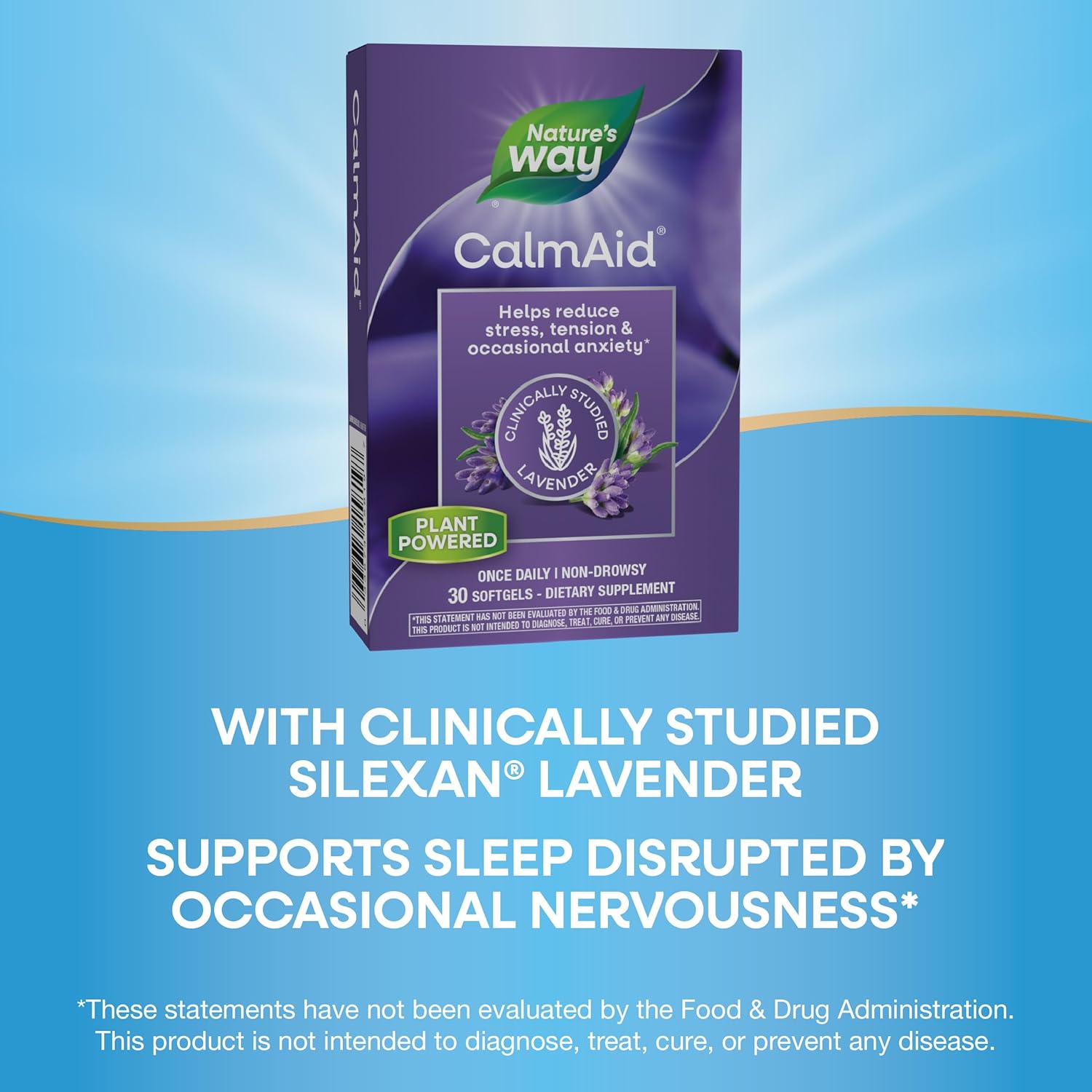 Nature's Way CalmAid Lavender Oil Supplement for Calm & Stress Support*, Clinically Studied Silexan Lavender Oil, Non-Drowsy, Daily Softgels, 30 Count - Image 3