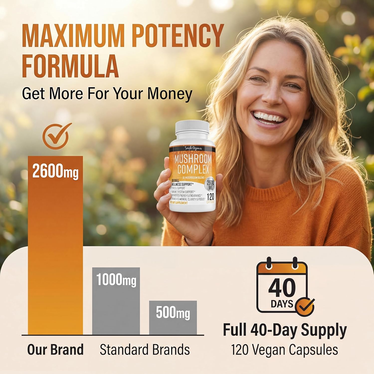 10 Mushroom Brain Supplement for Memory and Focus 2600mg | Energy and Immune Support | Cordyceps, Reishi, Lion’s Mane, Chaga, Turkey Tail, Maitake, Shiitake, Enoki, Agaricus, & Oyster - Image 4