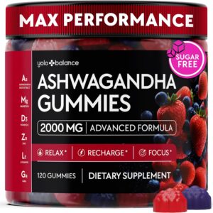 Ashwagandha Gummies – 120 Count - 2000 MG Ashwagandha Supplements with L-Theanine, GABA, Magnesium, Zinc & Vitamin D3 – Sugar-Free, Vegan, Non-GMO–Natural Support for Balance