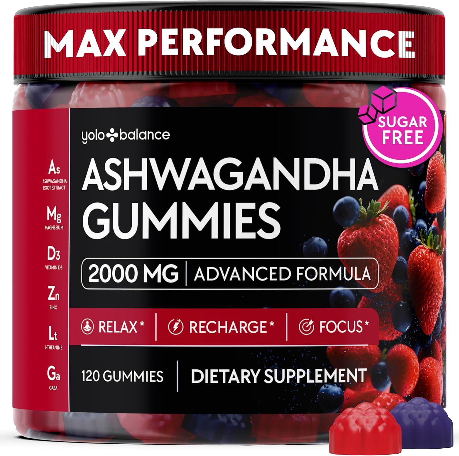 Ashwagandha Gummies – 120 Count - 2000 MG Ashwagandha Supplements with L-Theanine, GABA, Magnesium, Zinc & Vitamin D3 – Sugar-Free, Vegan, Non-GMO–Natural Support for Balance