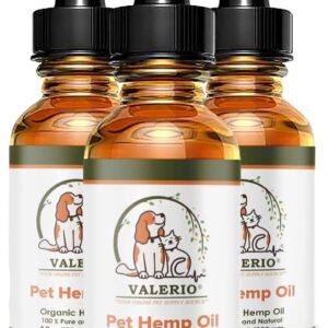 Valerio Pets Hemp Oil for Dogs and Cats - 4 Oz - Hemp Oil Drops with Omega Fatty Acids - Hip and Joint Support and Skin Health (3 Pack - 3 x 4 Oz)