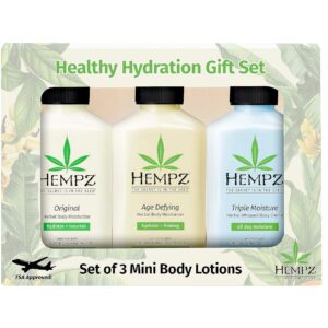 Hempz Healthy Hydration Triple Moisture, Age Defying, & Original (2.25 Oz, 3-Pack) Body Moisturizing Lotion Gift Set β Mini Scented Travel Cream Skin Care for Women & Men, Made with Shea Butter