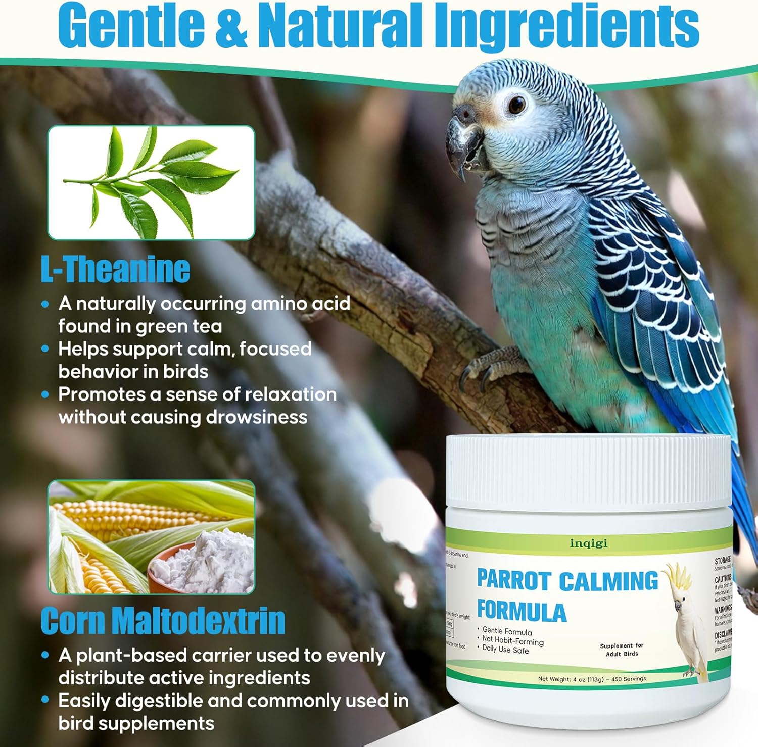 Parrot Calming Supplement – Natural Bird Stress Support Powder for Fireworks, Travel & Visitors – Vet-Formulated – Easy to Use Daily Support for Parrots – 4oz (450 Servings) - Image 4