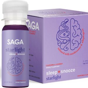 SAGA Starlight Organic Sleep Shots – Natural Sleep Aid with Melatonin, Reishi, Valerian Root, Ashwagandha, Chamomile – Sugar-Free, Vegan, Zero Calories, Plant-Based Sleep Support, Travel Size (2Fl Oz)