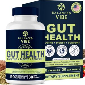 Balanced Vibe Gut Health Supplement – Digestive Comfort & Gut Support for Better Nutrient Absorption – Plant-Based with L-Glutamine and Triphala – Vegan, 90 Capsules