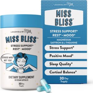 Legendairy Milk Miss Bliss™ Stress Support for Women – Stress Relief Supplement with affron® Saffron, Magnesium Glycinate + Citrate & L-Theanine – Calm & Mood Balance, Non-Drowsy, 60 Vegan Capsules