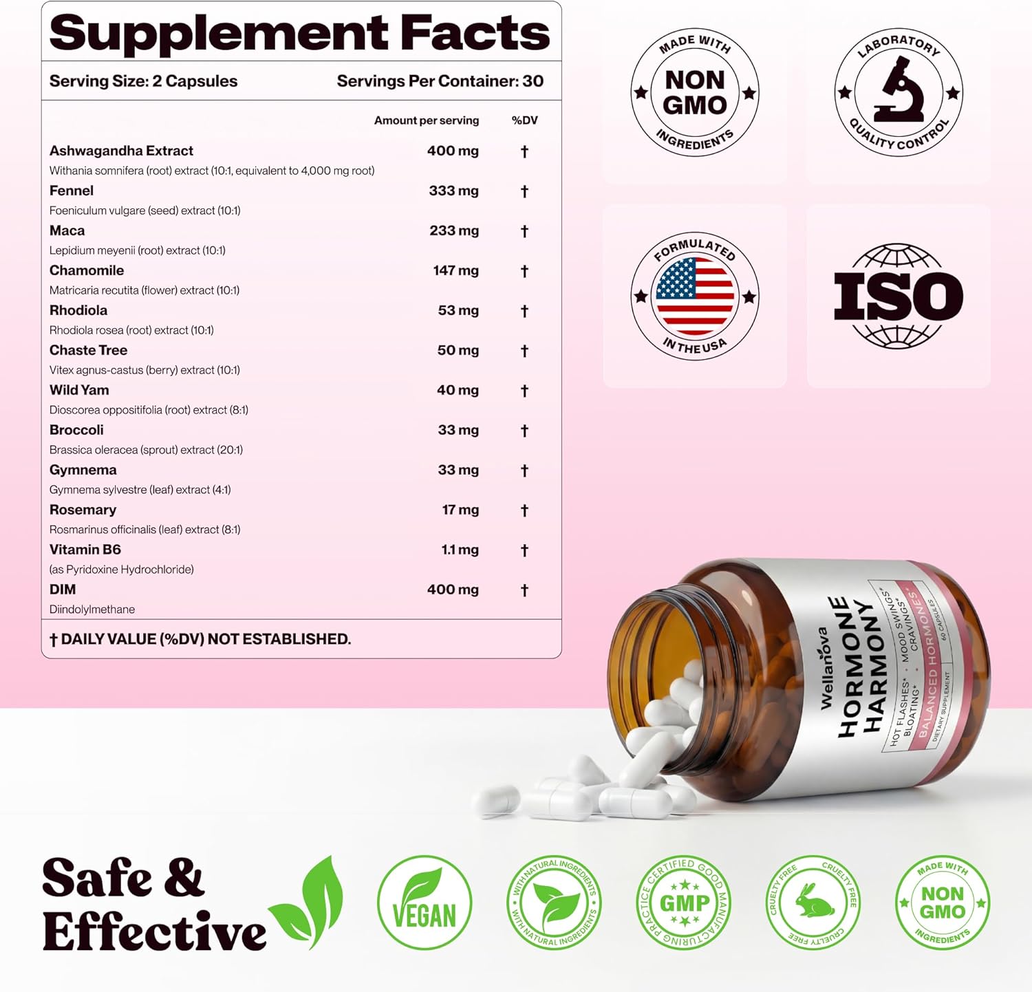 Hormone Harmony for Women – Natural Hormonal Balance Support for Menopause & Perimenopause – Hot Flashes, Mood Swings, Cravings, Bloating Relief – 60 Capsules - Image 6