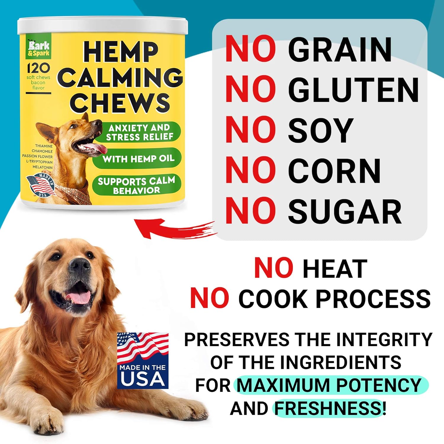 Calming for Dogs + Hemp Treats + Glucosamine Bundle - Hemp Oil + Chondroitin, MSM, Omega-3 - Anxiety Relief + Joint Pain Relief - Stress Relief During Fireworks, Storms, Thunder - 2 x 120 Soft Chews - Image 6