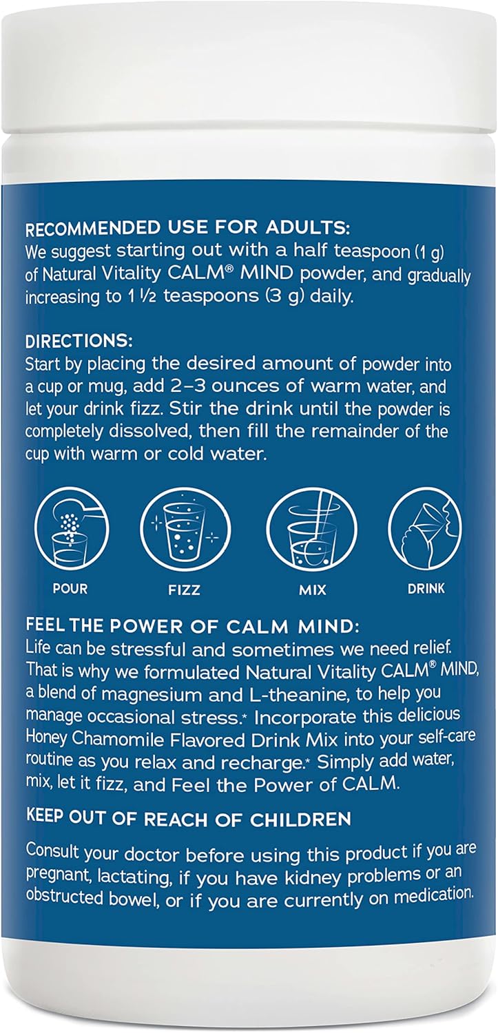 Natural Vitality Calm Mind, Magnesium Citrate + L-Theanine Powder, Supports a Healthy Response to Stress, Gluten Free & Vegetarian, Honey Chamomile, 12 oz. - Image 7