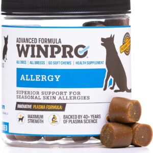 WINPRO Allergy Chews – Plasma-Powered Formula for Dog Seasonal Allergy Support – Grain-Free, Natural Blood Protein Supplements – 60 Soft Chews