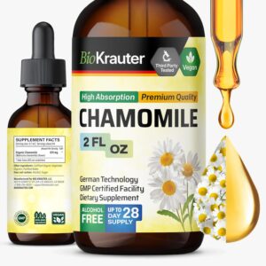 BIO KRAUTER® Chamomile Extract for Sleep Support - Natural Calm Liquid Drops Used for All Ages - Chamomile Supplement for Relax - 670 mg per Serving 2 Fl.Oz, 28-Day Supply, Alcohol & Sugar Free