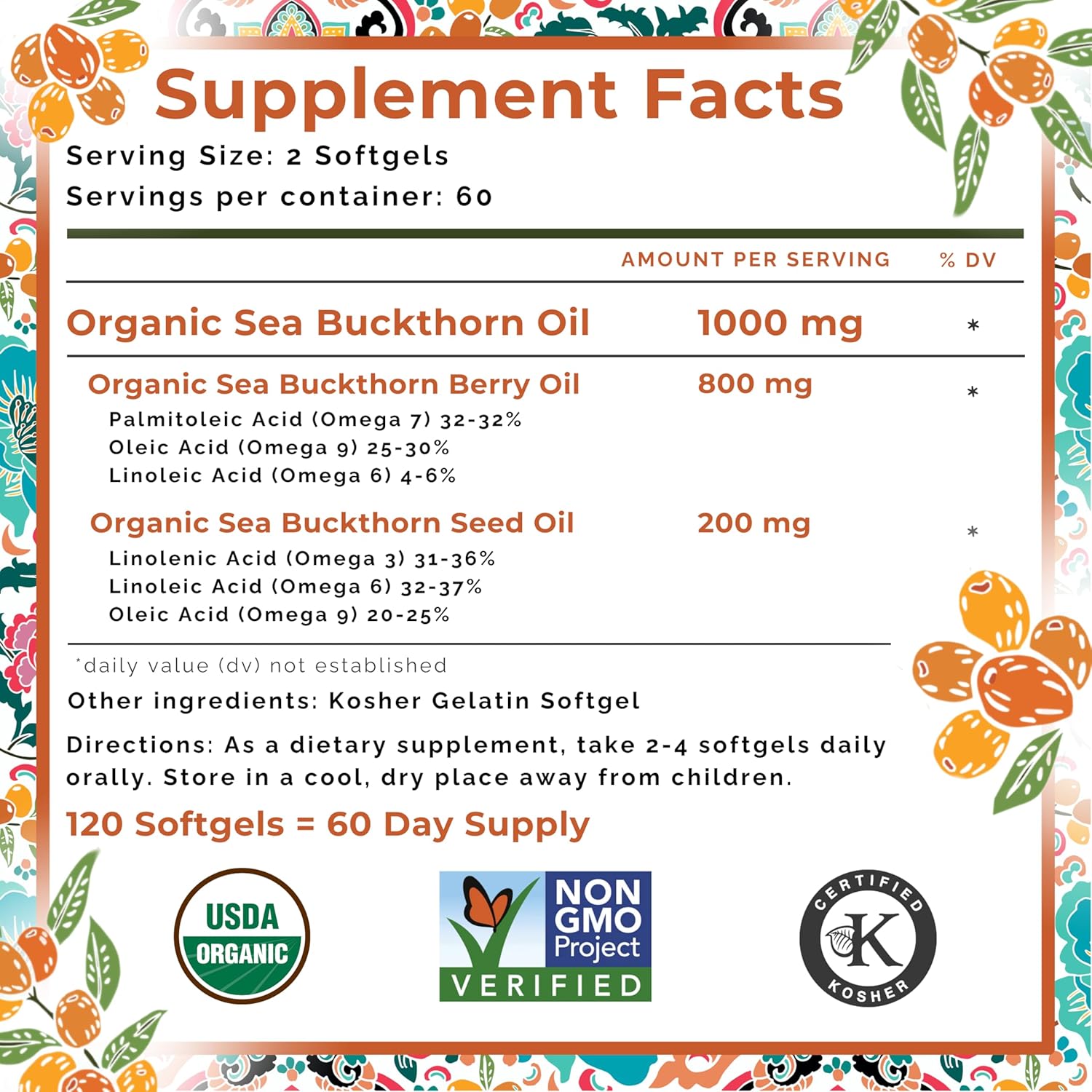SEABUCKWONDERS Organic Sea Buckthorn Oil Omega-7 Complete, 120 Softgels, 60 Day Supply, with Omega 3, 6 & 9, Supports Hair, Skin & Nails, 100% Pure with Zero Filler Oil - Image 7