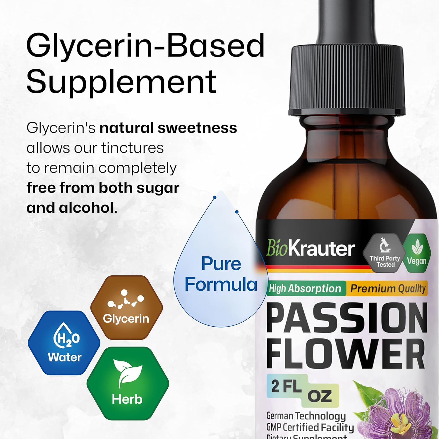 BIO KRAUTER® Passion Flower for Stress Relief - Calm & Mood Support - Pure Vegan Liquid Drops Passion Flower Extract 670 mg/Serving 2 Fl.Oz 28-Day Supply - Alcohol & Sugar Free - Natural Calm Drops - Image 6